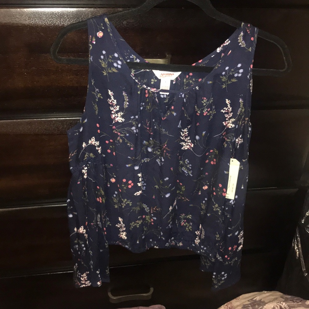 navy blue floral off the shoulder blouse